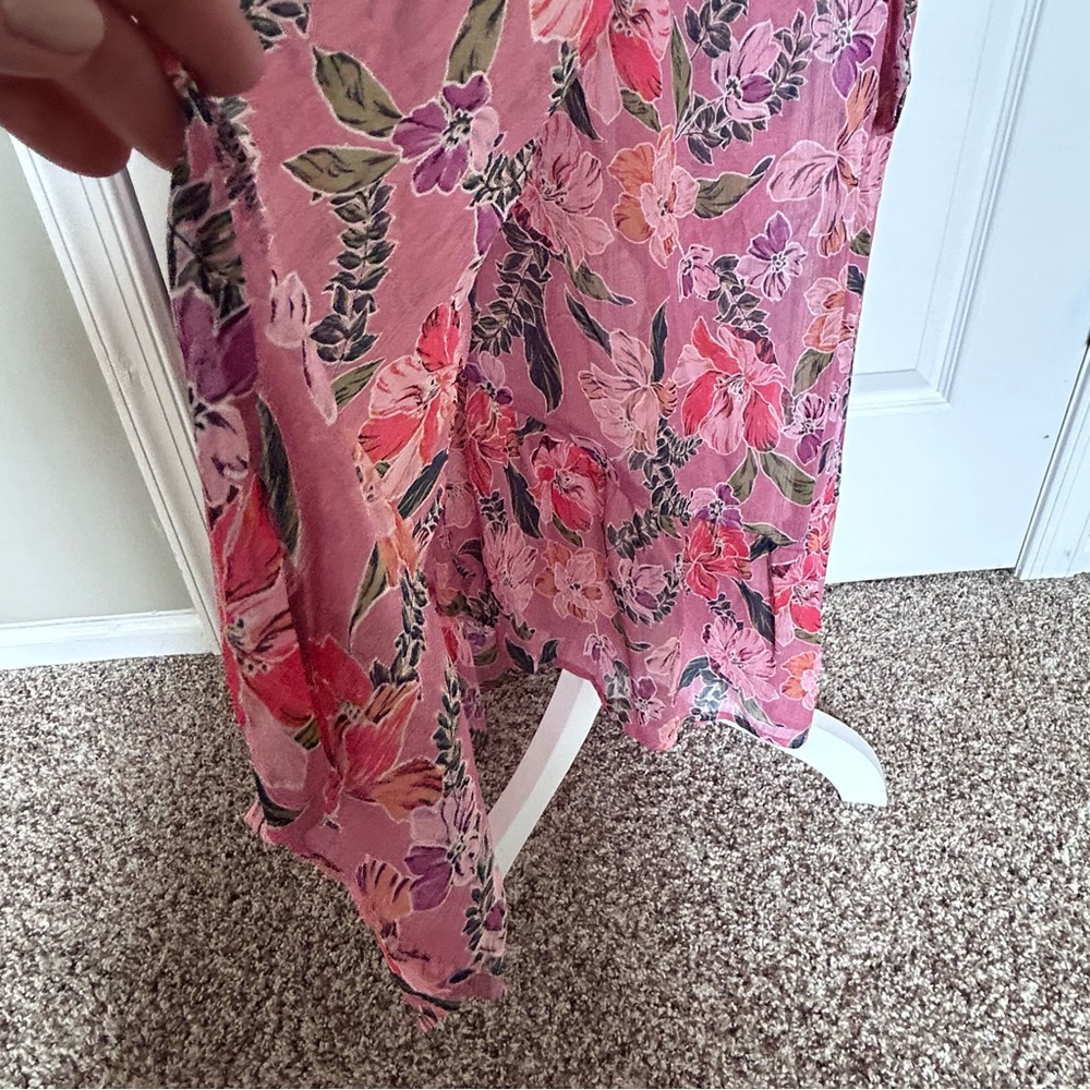 Floral Faux Wrap Maxi Dress Flutter Sleeve Boho Romantic Soft Pink Extra Small - Picture 9 of 16
